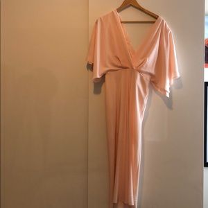 Topshop light pink batwing plunge tea length dress